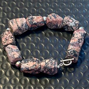 Elegant Leopard Skin Jasper & Silver Handcrafted Bracelet 8 1/2 in